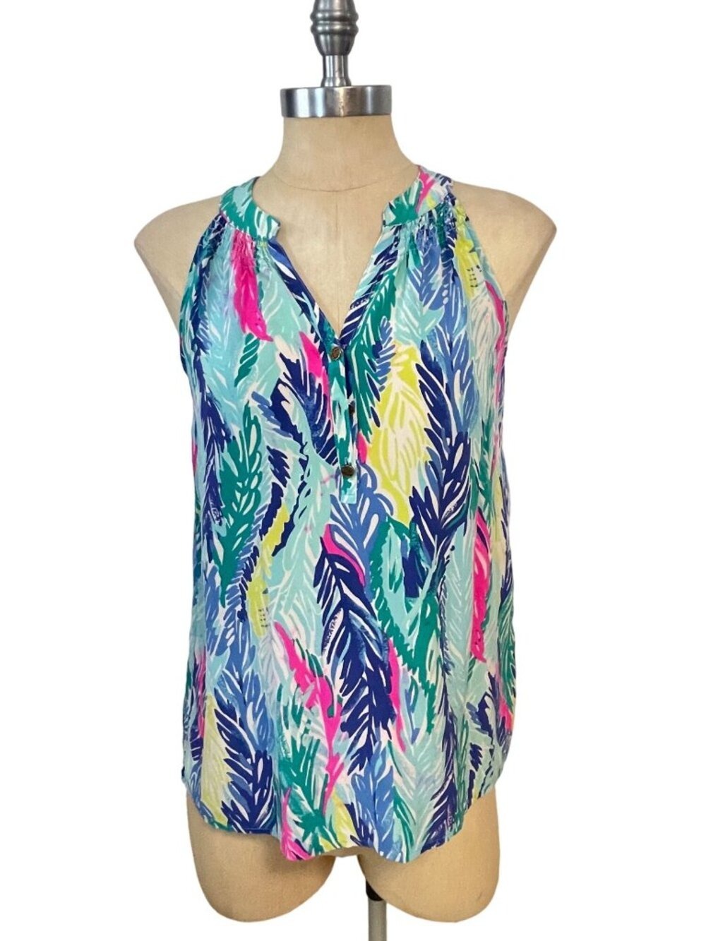 Lilly Pulitzer Bailey Sleeveless Silk Top In Multi Light As A Feather Size XS